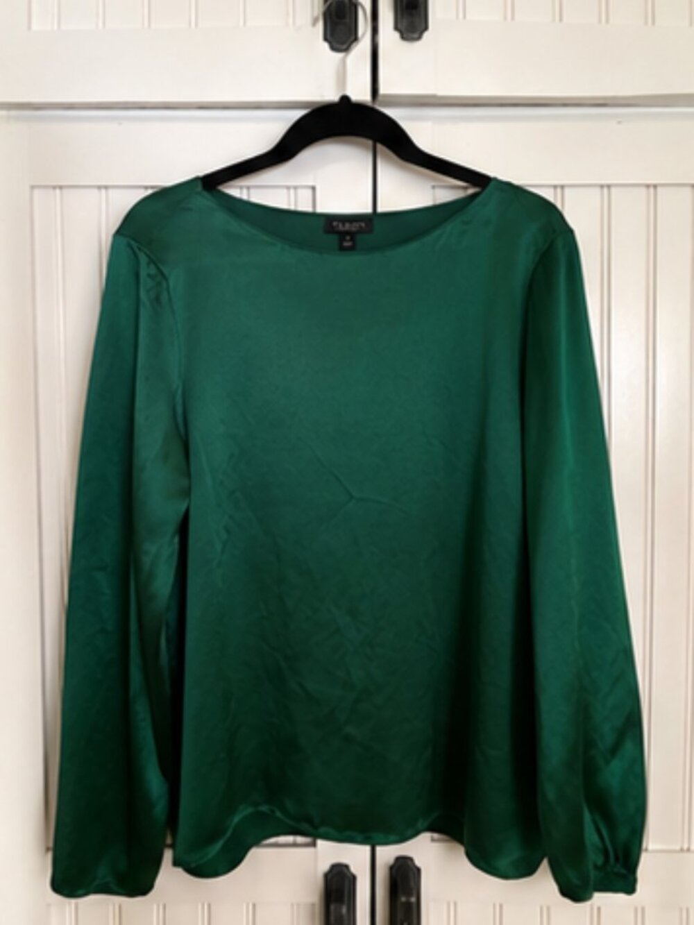 Talbots Emerald Green Satin Long Sleeve Blouse Women's Medium